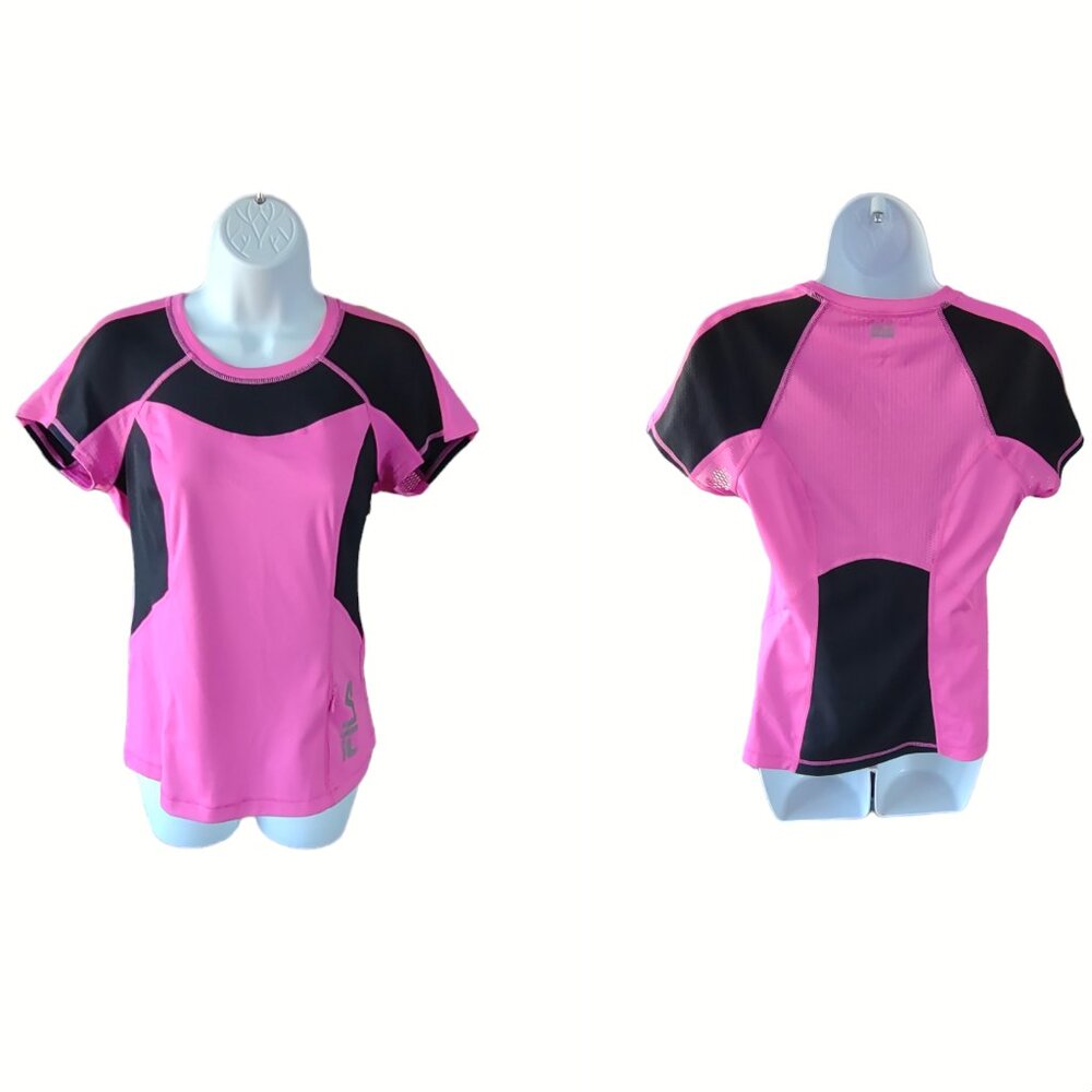 FILA Activewear Top Large Pocket Sz S Fuchsia Black
